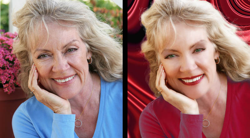 Glamor retouching before-and-after image (woman)